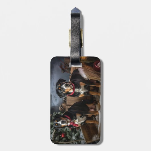 スイス素晴らしマウンテン雪そりクリスマス ラゲッジタグ (裏面縦)