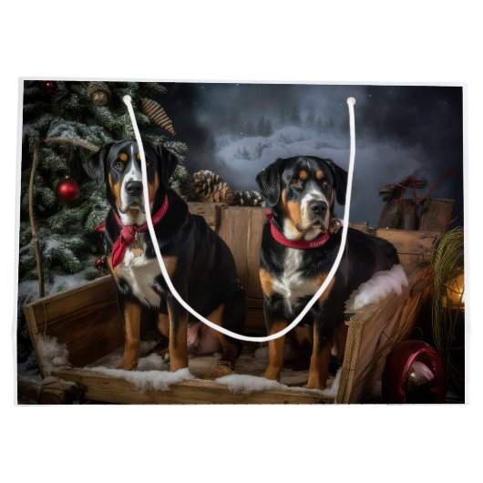 スイス素晴らしマウンテン雪そりクリスマス ラージペーパーバッグ (裏面)