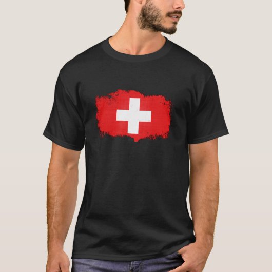スイス連邦共和国のグランジな旗 Tシャツ (正面)