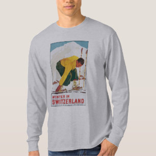 スイス連邦共和国のスキーヴィンテージ旅行ポスターワイシャツ Tシャツ