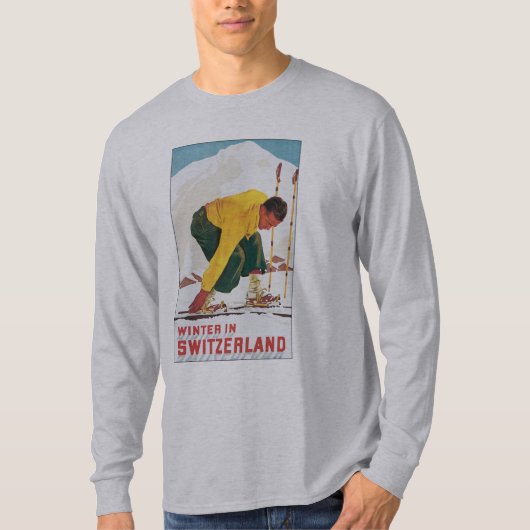 スイス連邦共和国のスキーヴィンテージ旅行ポスターワイシャツ Tシャツ (正面)
