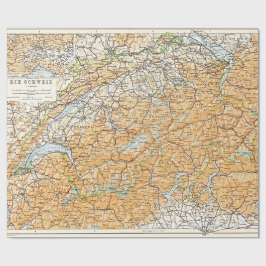 スイス連邦共和国のヴィンテージの地図 ラッピングペーパー (フラット)