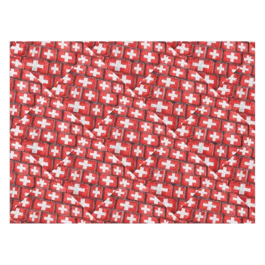 スイス連邦共和国の旗の都市グランジなパターン テーブルクロス (正面(横))