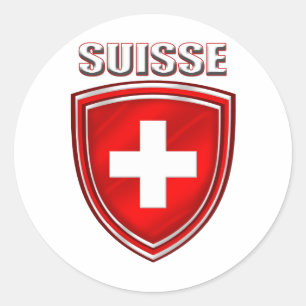 スイス連邦共和国のSuisseのロゴの盾の紋章の旗 ラウンドシール