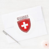 スイス連邦共和国のSuisseのロゴの盾の紋章の旗 ラウンドシール (封筒)