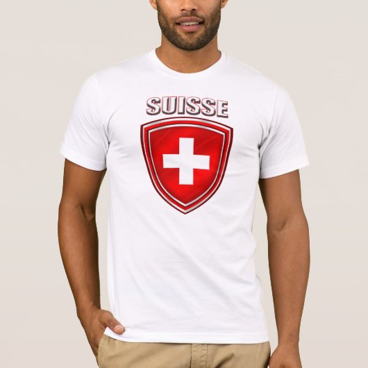 スイス連邦共和国のSuisseのロゴの盾の紋章の旗 Tシャツ (正面)