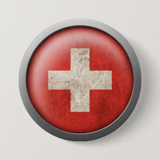 スイス連邦共和国ディスクの旗 缶バッジ (正面)