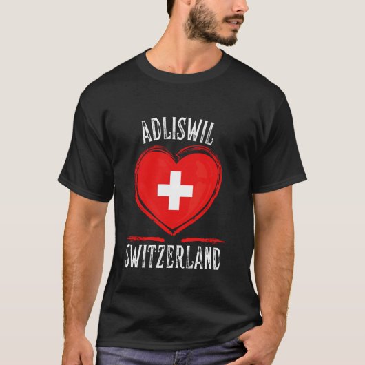 スイス アドリスヴィル市 フラグ ハート Tシャツ (正面)