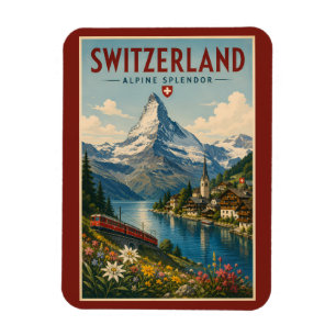 スイス イラスト 旅行 アート ヴィンテージ マグネット