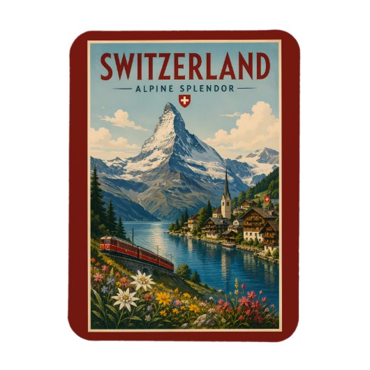 スイス イラスト 旅行 アート ヴィンテージ マグネット (縦)