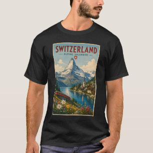 スイス イラスト 旅行 アート ヴィンテージ Tシャツ