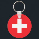 スイス キーホルダー<br><div class="desc">スイス国旗のカスタム丸キーチェーン</div>