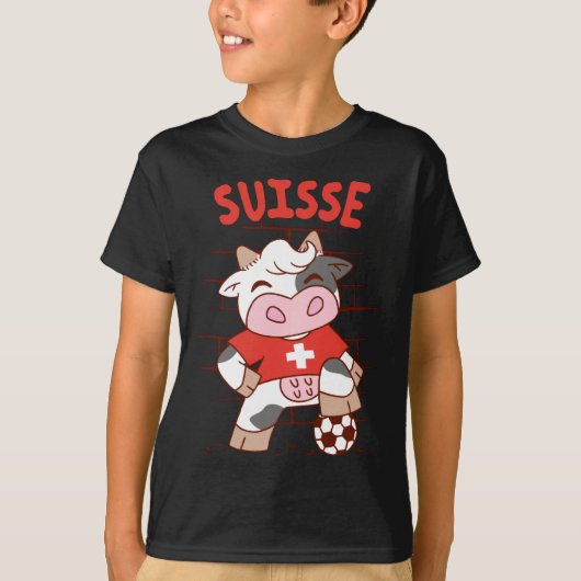 スイス サッカー 牛 フットボール ファン スイス 国旗 Tシャツ S (正面)