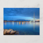 スイス、ジュネーブの有名な噴水を望むパノラマ、 ポストカード (正面)