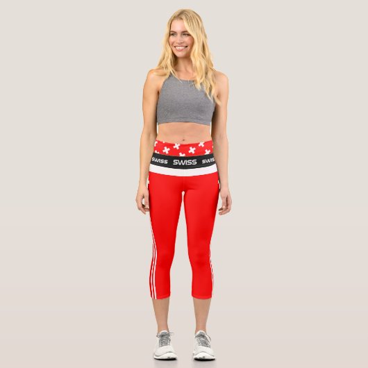 スイス・スイス国旗ファッション、フィットネス、スポーツ  カプリレギンス (正面)