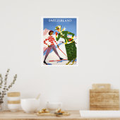 スイス、スキーで2人の女性、ヴィンテージ旅行 ポスター (キッチン)