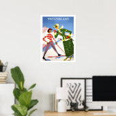 スイス、スキーで2人の女性、ヴィンテージ旅行 ポスター (ホームオフィス)