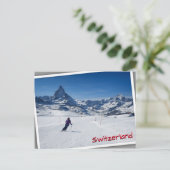 スイス・ゼルマットのマッターホルン山とスキー ポストカード (スタンド正面)