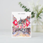 スイス チューリッヒの居心地の良い通り スケッチ ポストカード (スタンド正面)