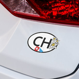 スイス&チューリッヒ国旗   Edelweissの花  楕円 シール