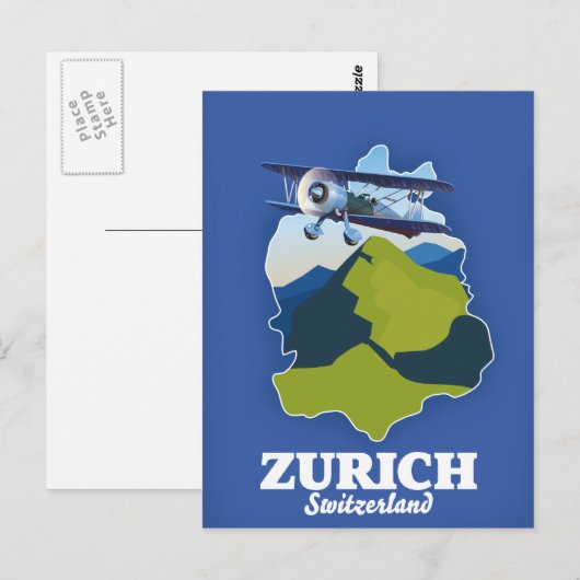 スイス チューリッヒ地方の地図 ポストカード (正面/裏面)