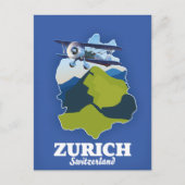 スイス チューリッヒ地方の地図 ポストカード (正面)