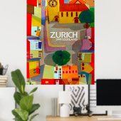 スイス、チューリッヒ市の通り。領域ビュー ポスター (ホームオフィス)