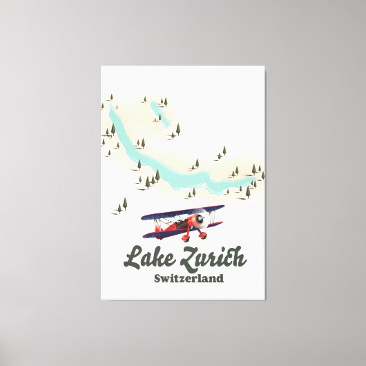 スイス チューリッヒ湖の地図 キャンバスプリント (正面)