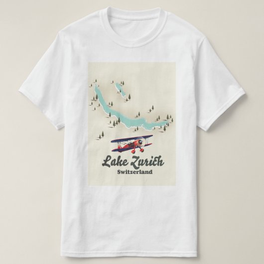 スイス チューリッヒ湖 地図 Tシャツ (デザイン正面)