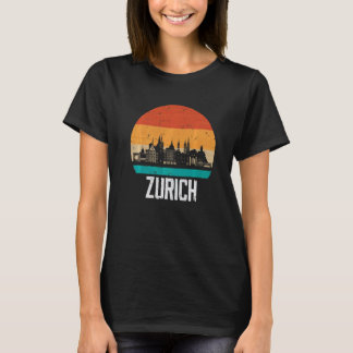 スイス チューリッヒ レトロ ヴィンテージ 日没 空 景色 Tシャツ