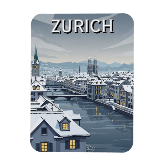 スイス チューリッヒ 冬の旅 マグネット (縦)