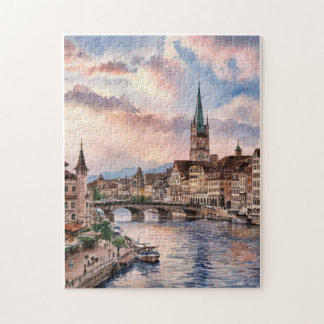 スイス チューリッヒ 水彩画 ジグソーパズル