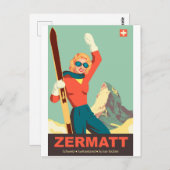 スイス・ツェルマット・スキー・ガール ポストカード (正面/裏面)