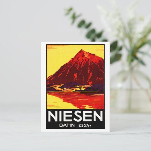 スイス・ニーセン・ヴィンテージ旅行ポスター復元 ポストカード (スタンド正面)