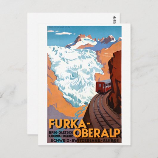 スイス・ファーカ・オベラルプヴィンテージのポスター復元 ポストカード (正面/裏面)