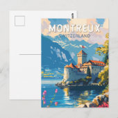 スイス モントルー 旅行 アート ヴィンテージ ポストカード (正面/裏面)