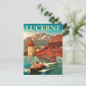 スイス、ルツェルン、湖上の少女たち、ヴィンテージ ポストカード (スタンド正面)