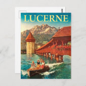 スイス、ルツェルン、湖上の少女たち、ヴィンテージ ポストカード (正面/裏面)