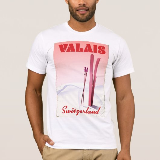 スイス ヴァレー州 ヴィンテージ スタイル スキーポスター Tシャツ (正面)