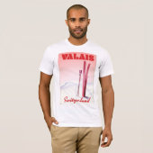 スイス ヴァレー州 ヴィンテージ スタイル スキーポスター Tシャツ (正面フル)
