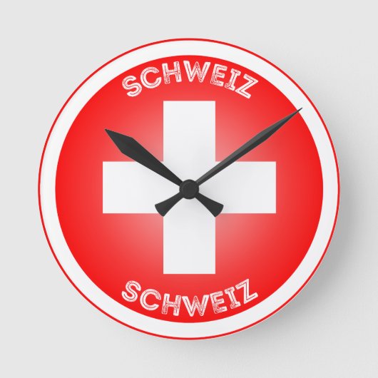スイス 十字 スイス国旗 円形 ラウンド壁時計 (正面)