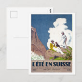 スイス、山での夏のピクニック、ヴィンテージ ポストカード (正面/裏面)