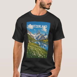 スイス 牛 牛 イラスト 旅行 アート レトロ Tシャツ