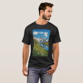 スイス 牛 牛 イラスト 旅行 アート レトロ Tシャツ (正面フル)