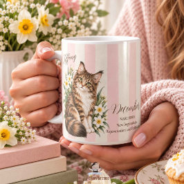 スイセンと猫のブライズメイド、12月の誕生日の花 コーヒーマグカップ