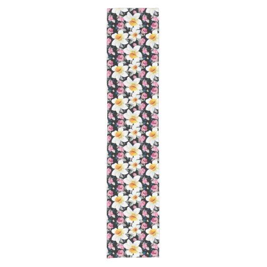 スイセンの花が付いている優雅パターン ショートテーブルランナー (正面)