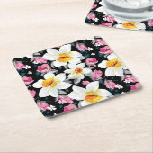 スイセンの花が付いている優雅パターン スクエアペーパーコースター (アングル)