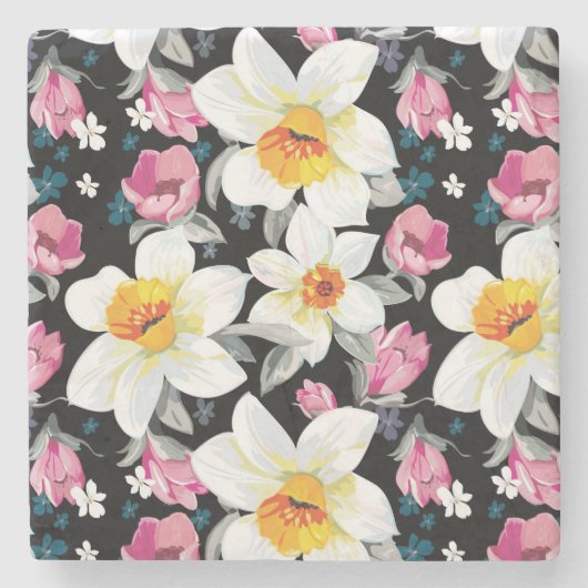 スイセンの花が付いている優雅パターン ストーンコースター (正面)