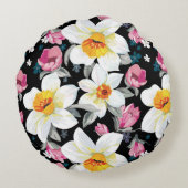 スイセンの花が付いている優雅パターン ラウンドクッション (裏面)