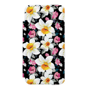 スイセンの花が付いている優雅パターン iPhone SE/5/5sウォレットケース